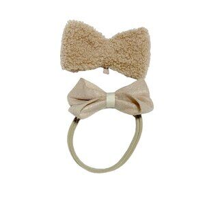 Old Navy Baby Girls 2- Piece Fuzzy Bear Hair Bow and Headband Tan Beige